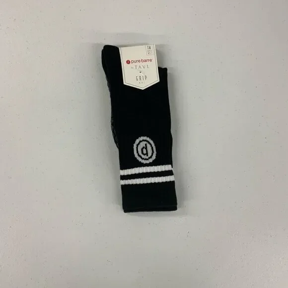 Pure Barre Grip Crew Socks Black/White Small and Medium - Picture 1 of 2